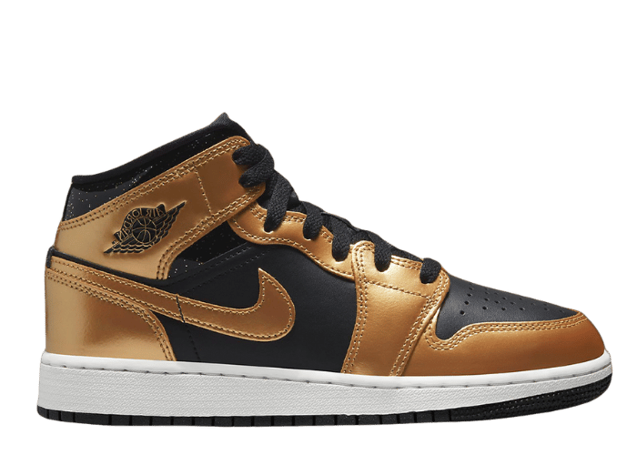 Jordan 1 Mid SE Glitter Black Metallic Gold (GS) - DR6967