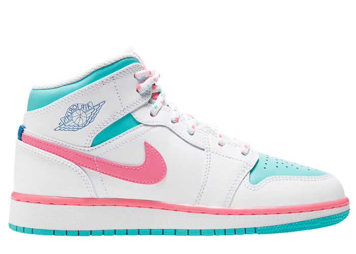 Jordan 1 Mid White Pink Green Soar (GS)