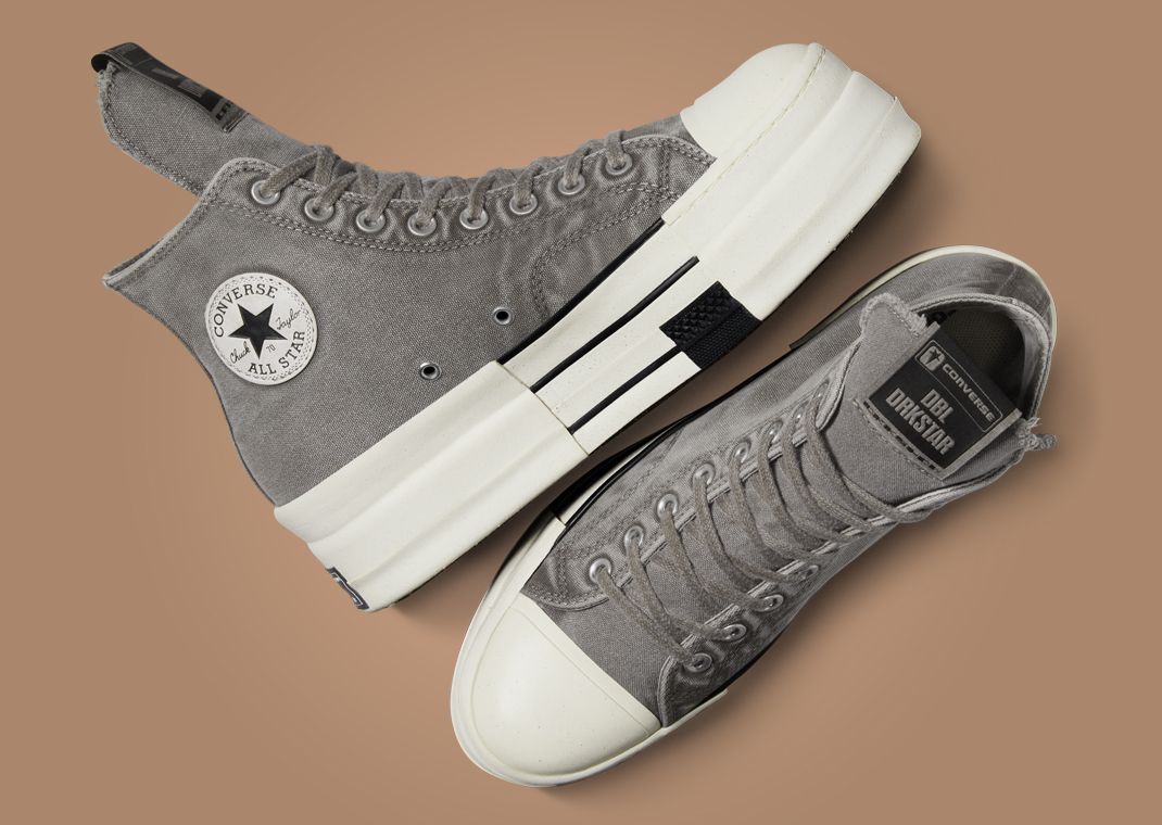Rick Owens x Converse DBL DRKSTAR Hi Washed Canvas Concrete Medial and Top