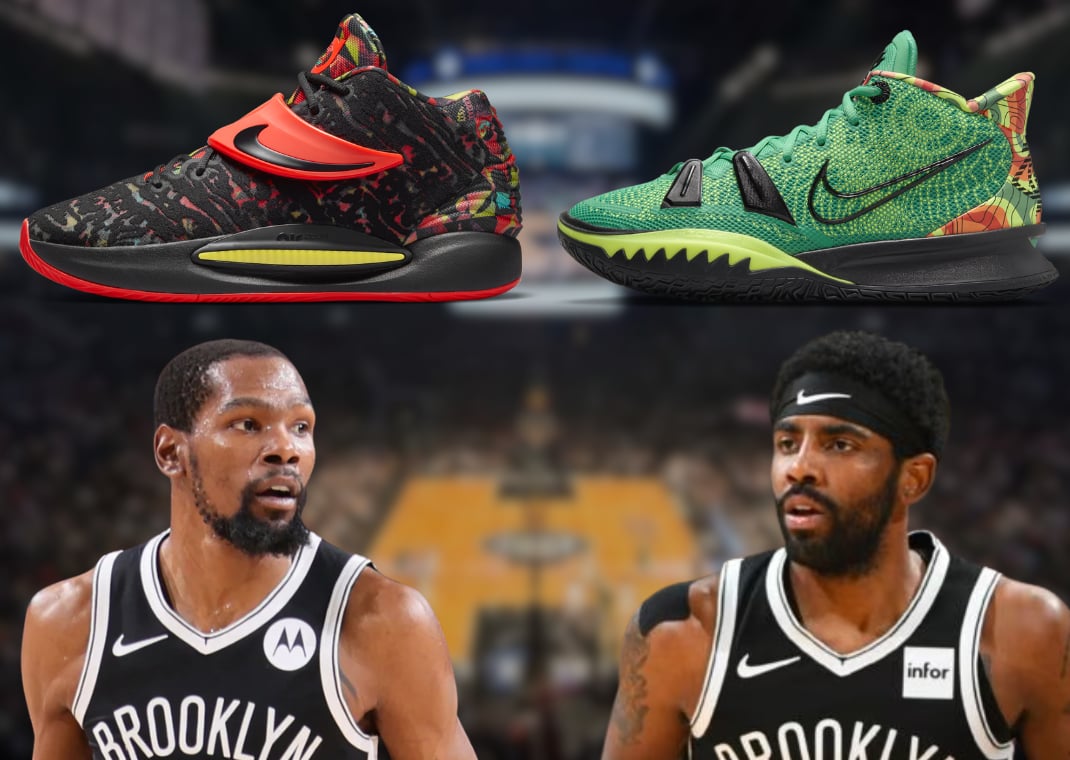 Nike KD 14 Ky-D Dream (left) and Nike Kyrie 7 Weatherman (right)