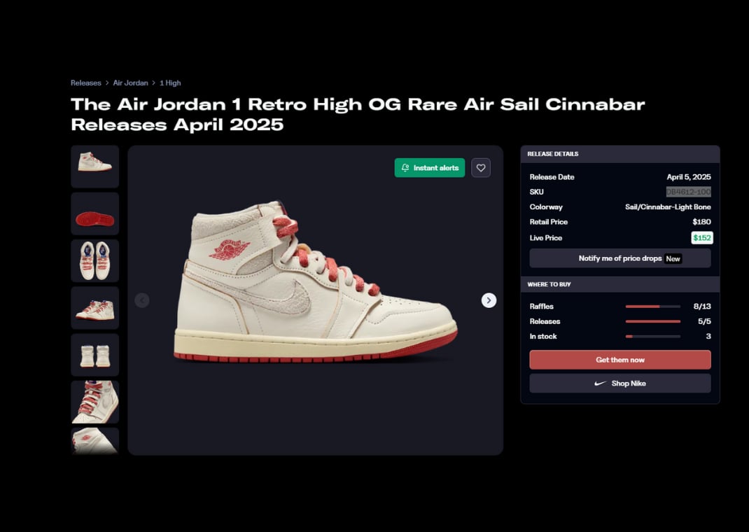 Air Jordan 1 Retro High OG Rare Air Sail Cinnabar (W) Raffle Page