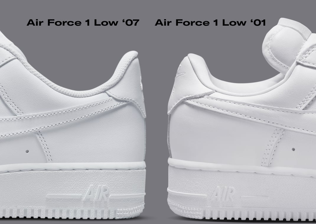 Nike Air Force 1 Low '07 (left) vs. Nike Air Force 1 Low '01 (right)