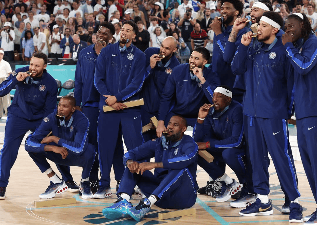 Team USA Basketball Men's team after Olympic Gold Medal victory