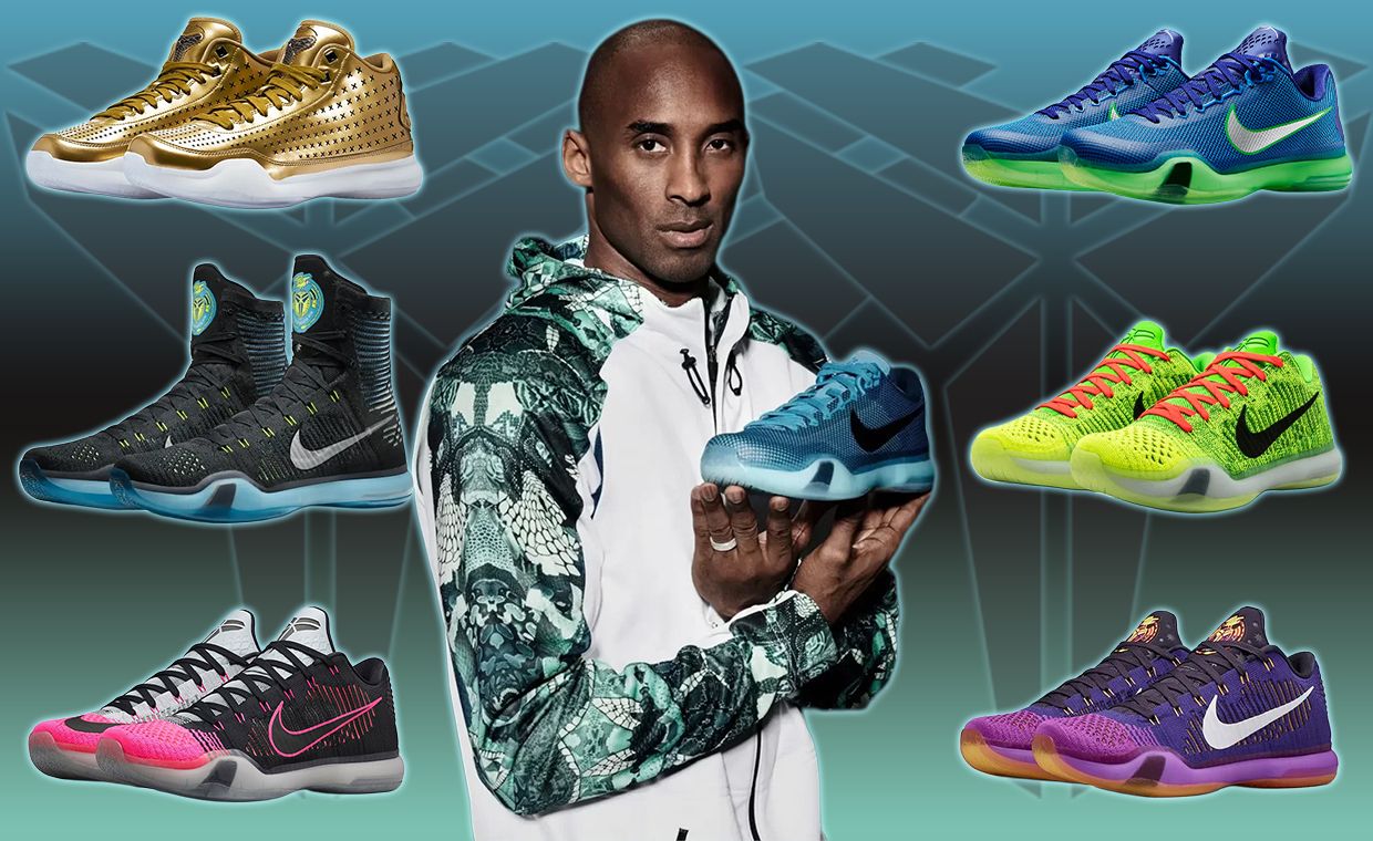 A lineup of defining Nike Kobe 10 colorways spanning monochromatic, team-inspired, and championship-themed executions from the silhouette's 2014-2015 release window.