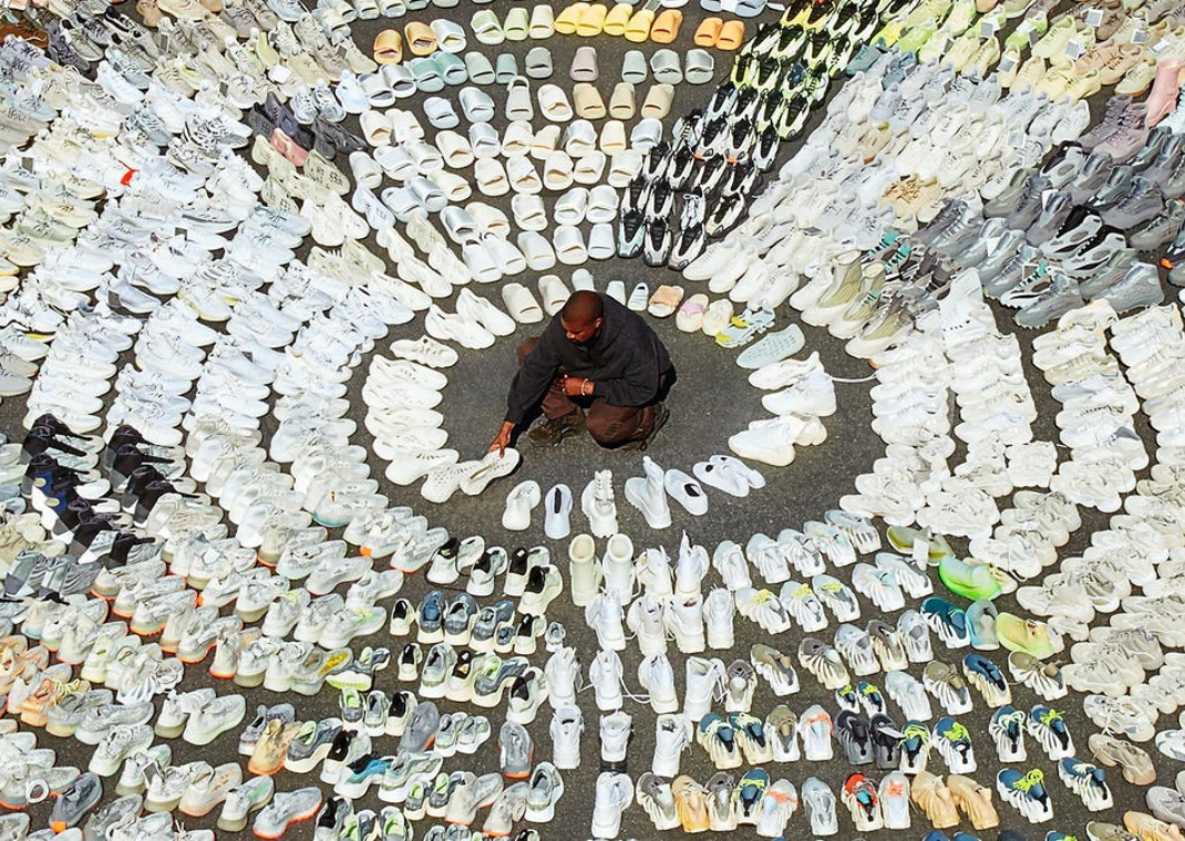 Ye Surrounded By Various adidas Yeezy Samples 