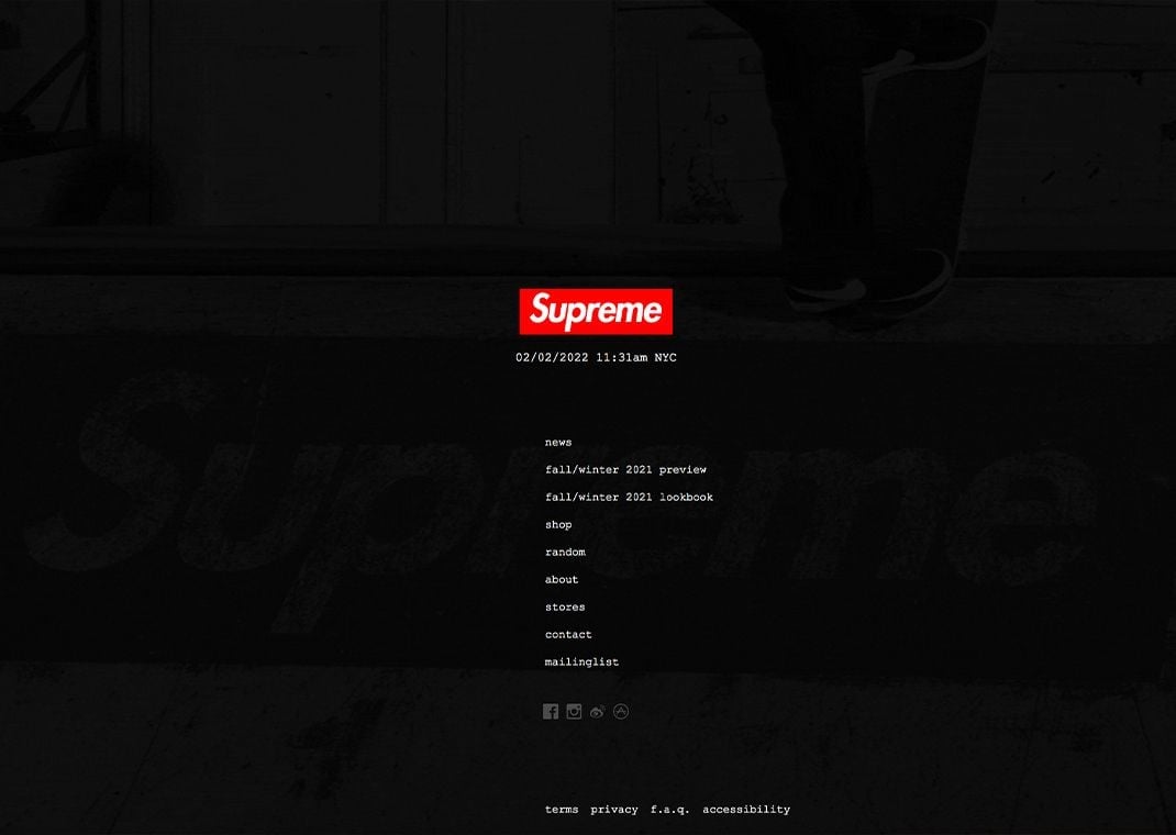 Can find News, Web Store and Store details on Supreme's website
