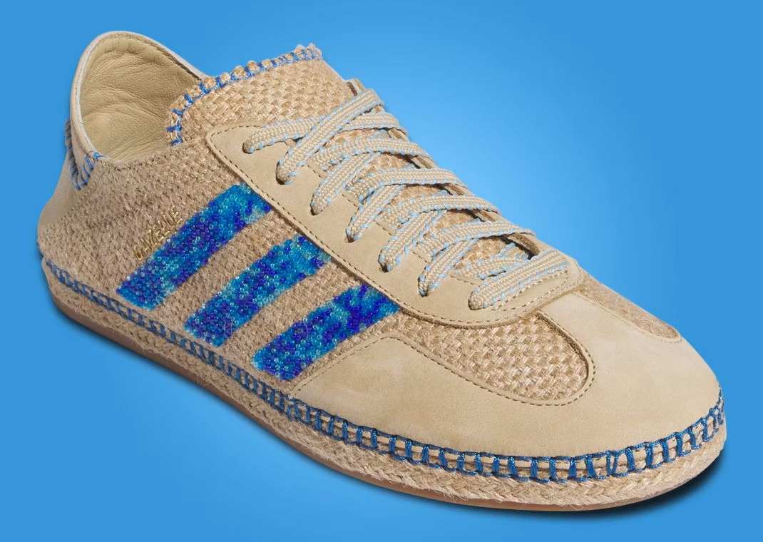 The CLOT x adidas Gazelle Linen Khaki Light Blue Releases