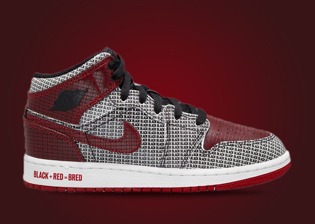 Air Jordan 1 Mid SS "Black+Red=Bred" (GS)