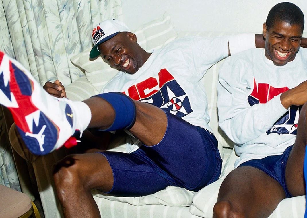 Michael Jordan wearing the Air Jordan 7 Olympic (1992)