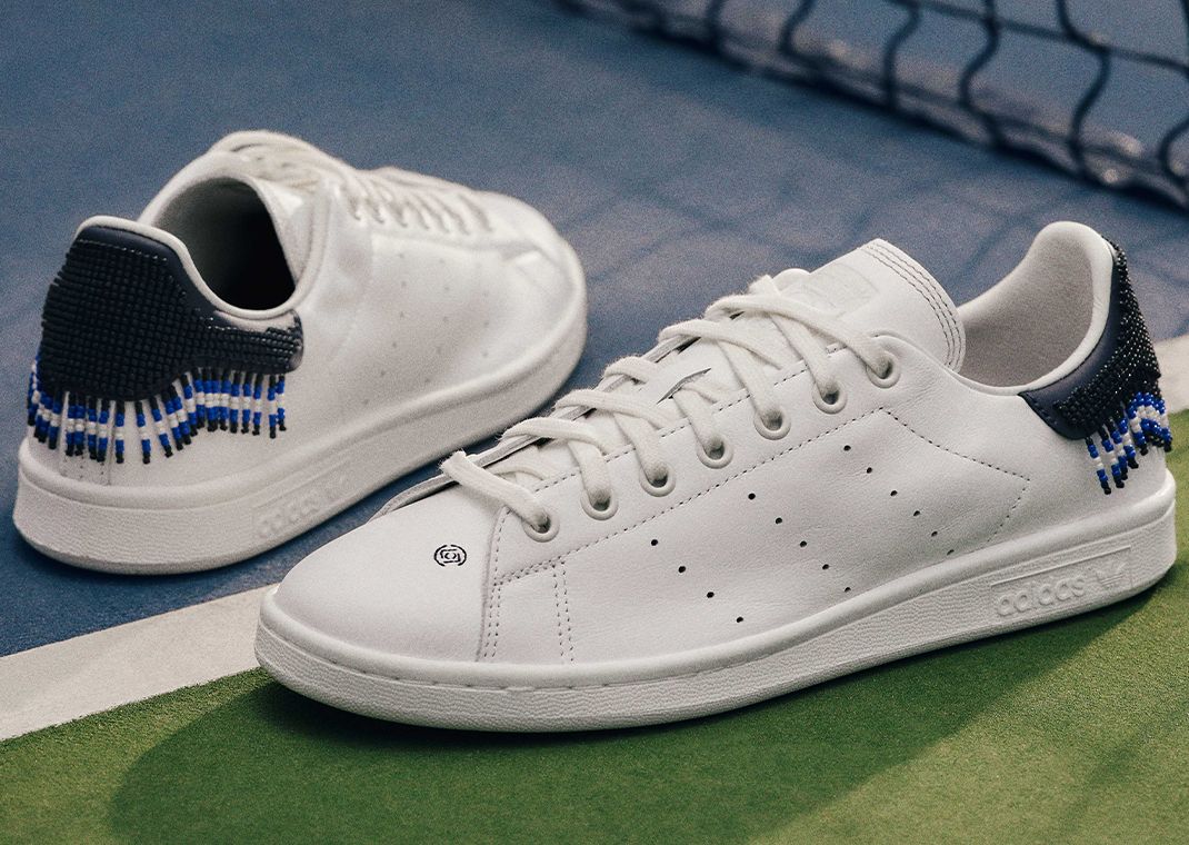 The CLOT x adidas Stan Smith Beaded White Navy Restocks July