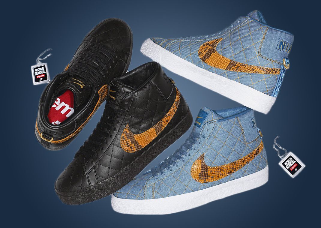 Supreme x Nike SB Blazer Mid Quilted Leather (left) and Quilted Denim (right)