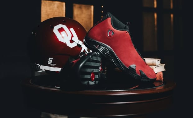 Oklahoma Football is Ringing in the Spring with a Red Suede Air Jordan 14 PE