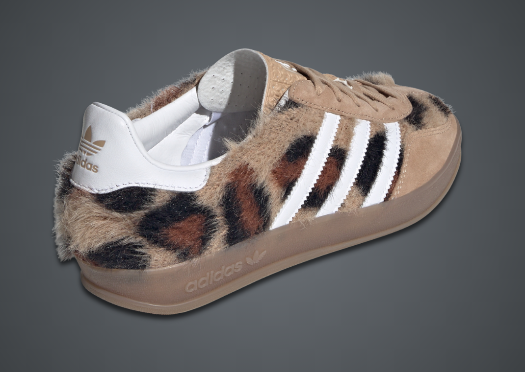atmos Pink x adidas Gazelle Indoor Trinity Leopard Warm Sand Heel Angle