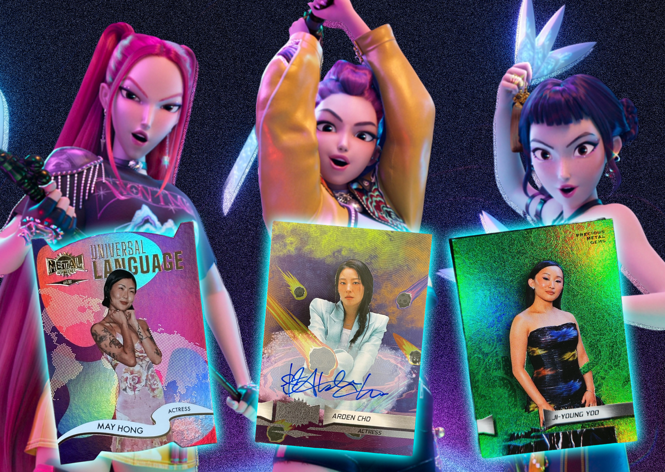 KPop Demon Hunters voice actor cards in 2026 Skybox Metal Universe SE