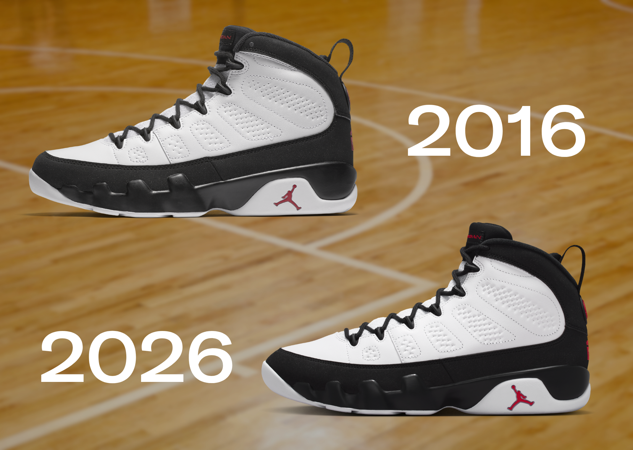 Air Jordan 9 Retro Space Jam (2016) vs. Air Jordan 9 Retro Space Jam (2026)