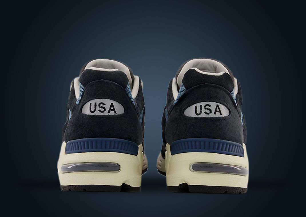 New Balance 990v2 Made in USA by Teddy Santis "Navy Castlerock" Heel Profile