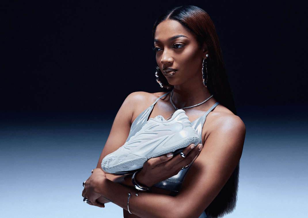 Angel Reese with her signature sneaker, the Reebok Angel Reese 1