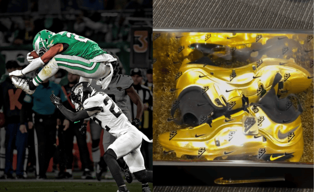 Saquon Barkley Shows Off Exclusive New Gold LeBron 4 Cleats