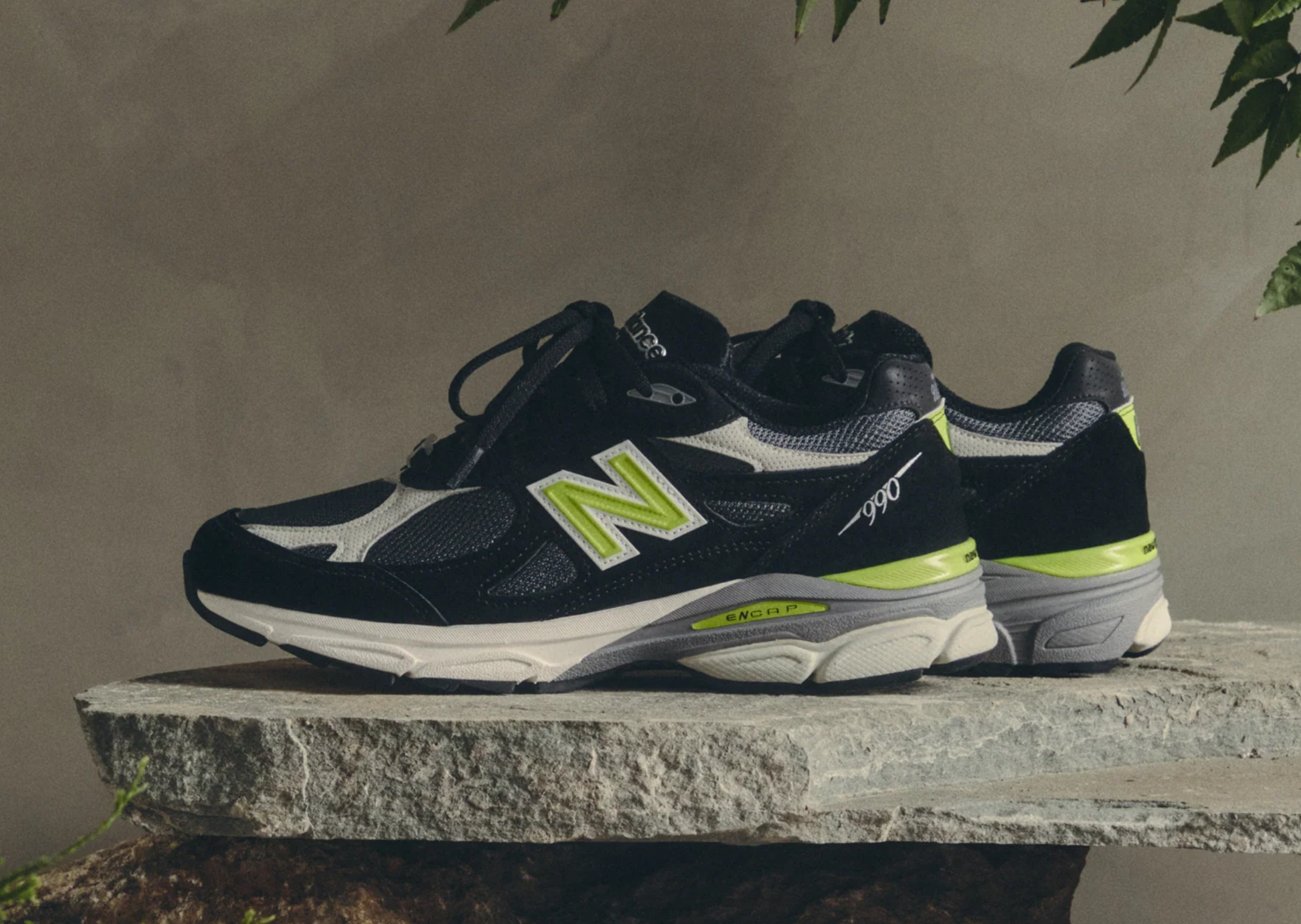 Kith x United Arrows & Sons x New Balance 990v3 Made in USA Black Oyster Mushroom