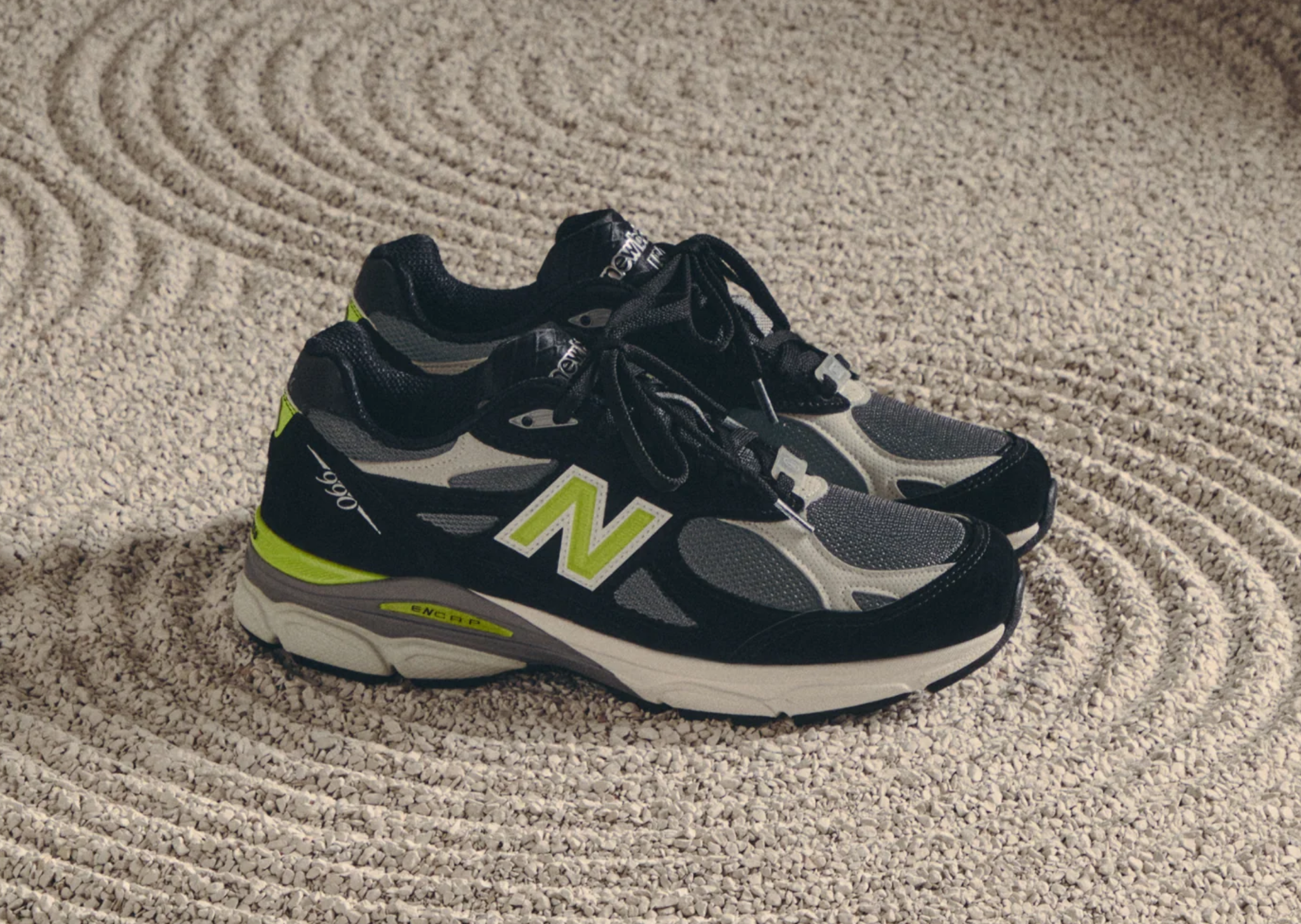 Kith x United Arrows & Sons x New Balance 990v3 Made in USA Black Oyster Mushroom