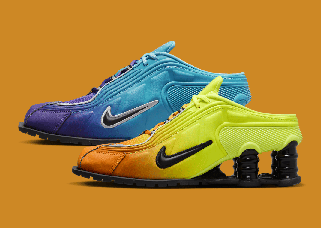 Previous Martine Rose x Nike Shox MR4 colorways from 2023