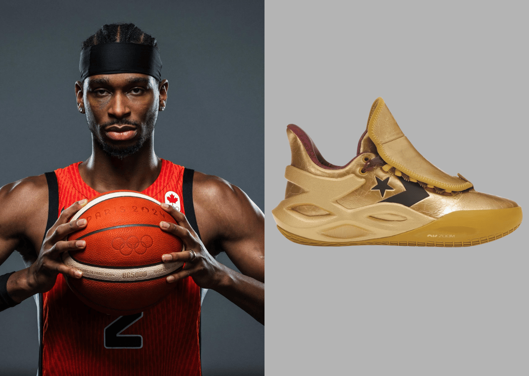 Shai Gilgeous-Alexander for Team Canada at the 2024 Summer Olympics (left), Converse All-Star BB Trilliant CX Willy Wonka (right)