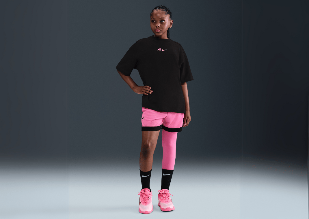 A'ja Wilson Girls' A'symmetric Mid-Rise Single-Leg Basketball Leggings Pink