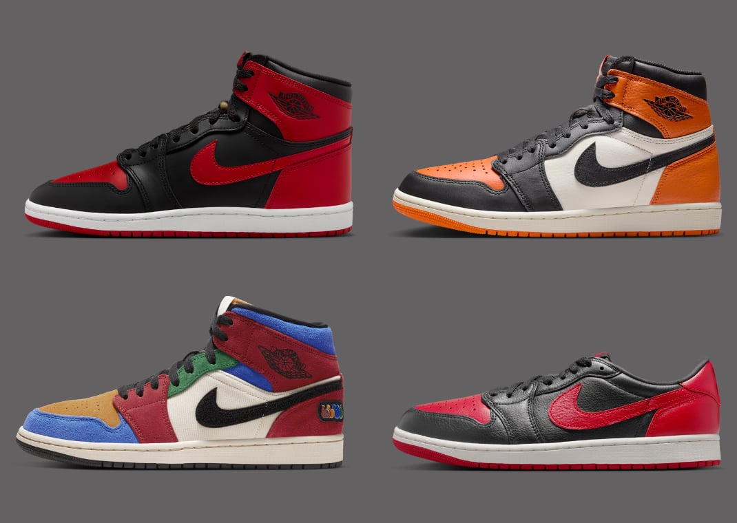 Air Jordan 1 High 85 (top left), Air Jordan 1 Retro High OG (top right), Air Jordan 1 Mid (bottom left), and Air Jordan 1 Retro Low OG (bottom right)