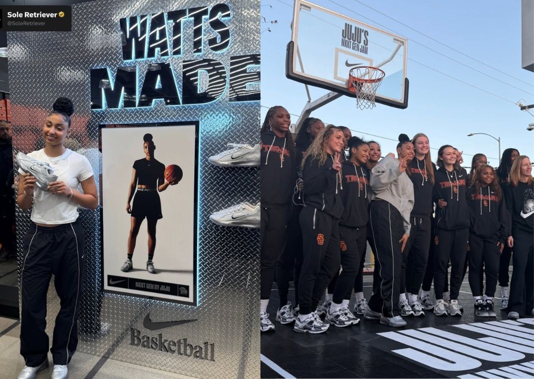 JuJu Watkins and her USC teammates celebrate at her Nike shoe release party
