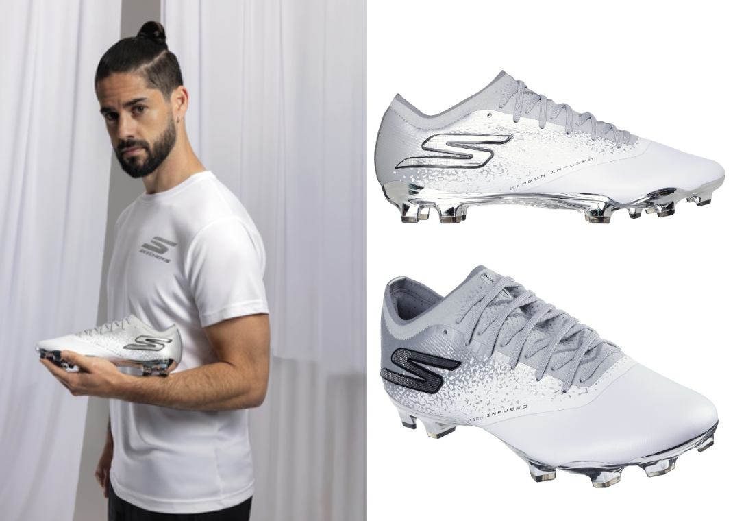 Isco Alarcón holding the Skechers Razor 1.5 Elite FG White Silver