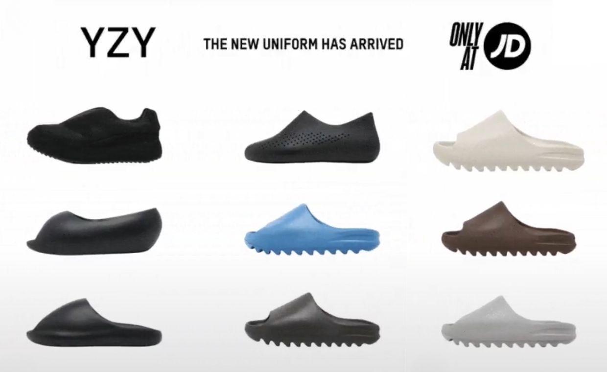 Yeezy Slide collection in multiple colorways releasing at JD Sports