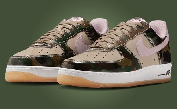 A Pink Swoosh Adorns the Nike Air Force 1 Low Patent Camo