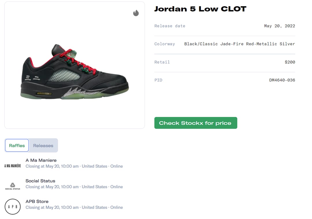 CLOT x Air Jordan 5 Low Raffle Guide