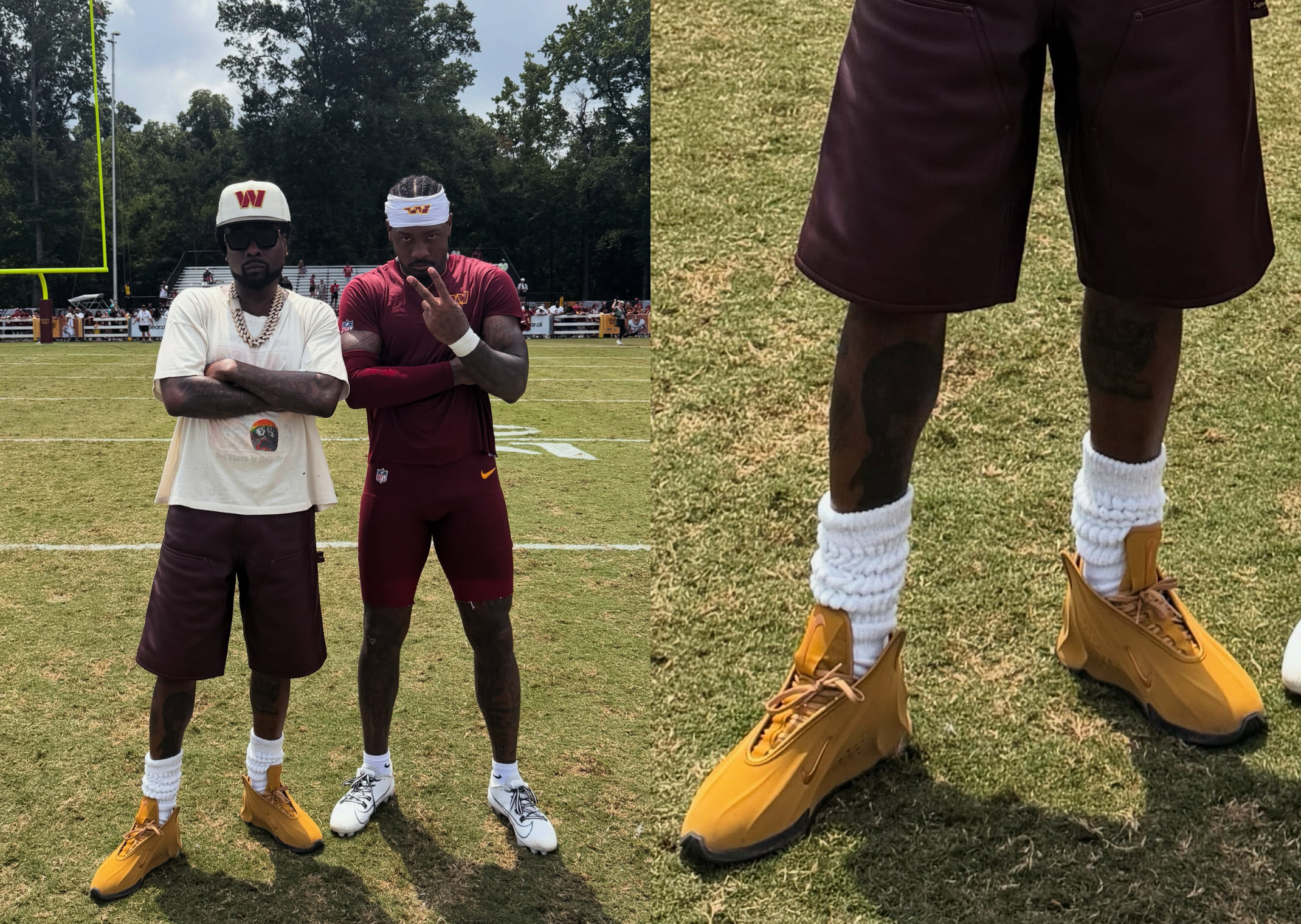 Wale (left) with Stefon Diggs (right) wearing the Nike GT Future Wheat