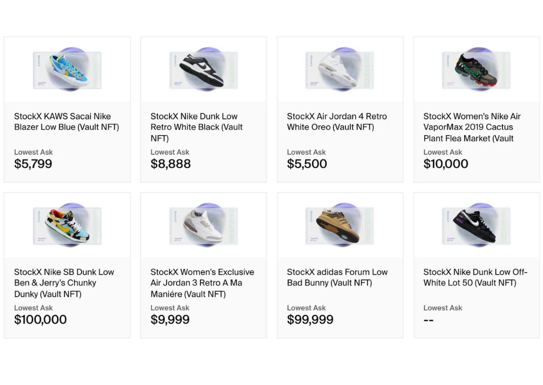 Eight initial sneakers launched on StockX NFT Vault