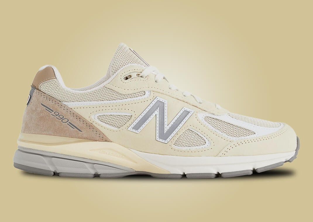 The New Balance 990v4 Made in USA Cream Tan Releases July 27
