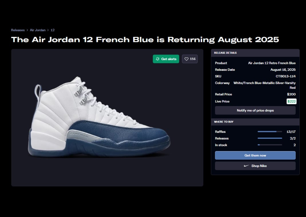 Air Jordan 12 Retro French Blue Raffle Page