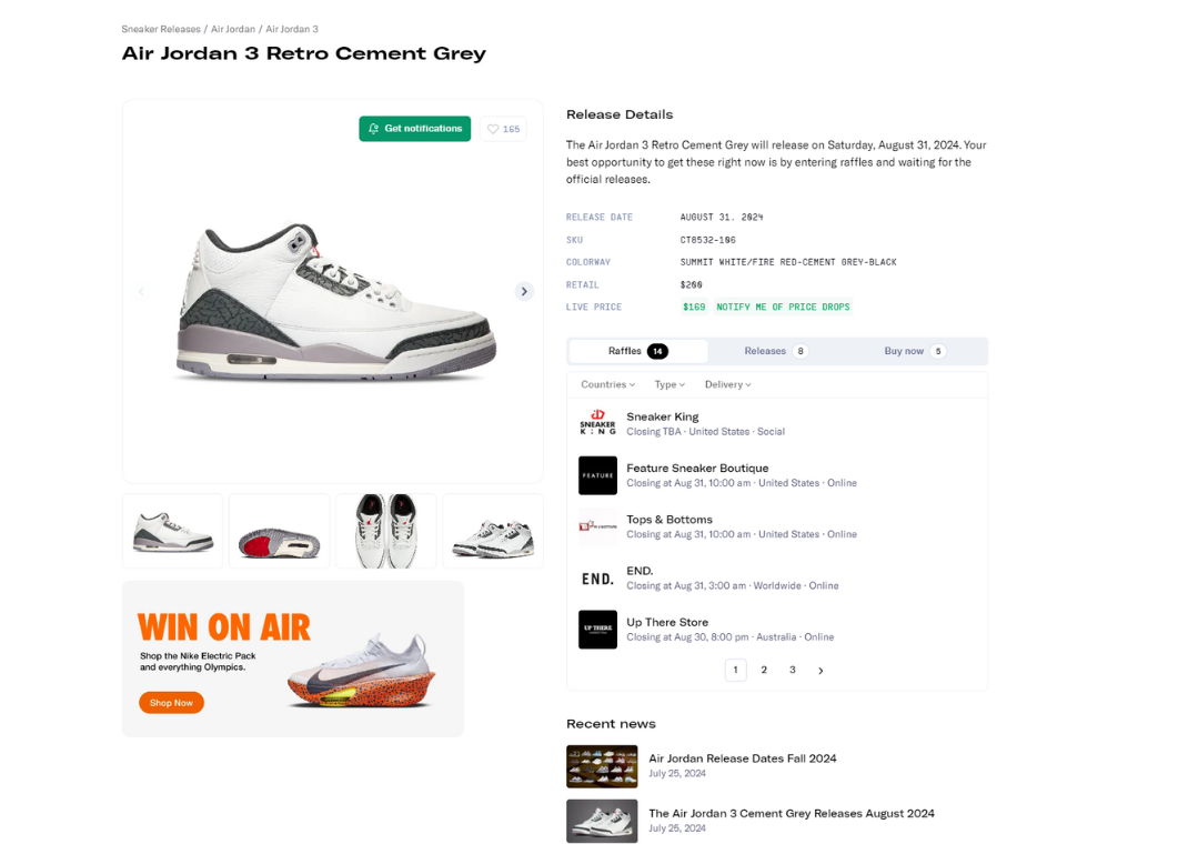 Air Jordan 3 Cement Grey Raffle Page