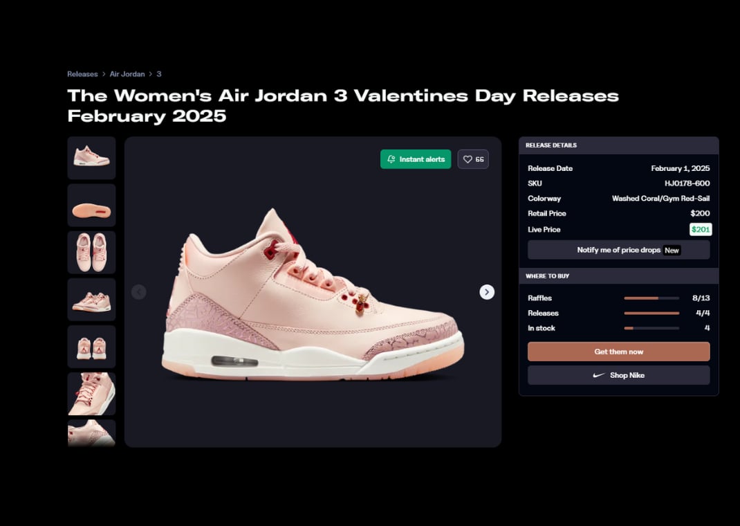 Air Jordan 3 Retro Valentine's Day (W) Raffle Page