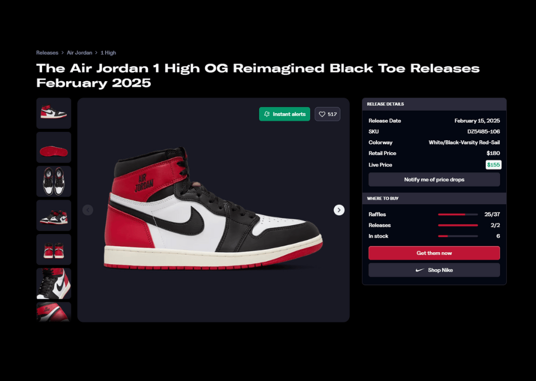 Air Jordan 1 Retro Reimagined Black Toe Raffle Page