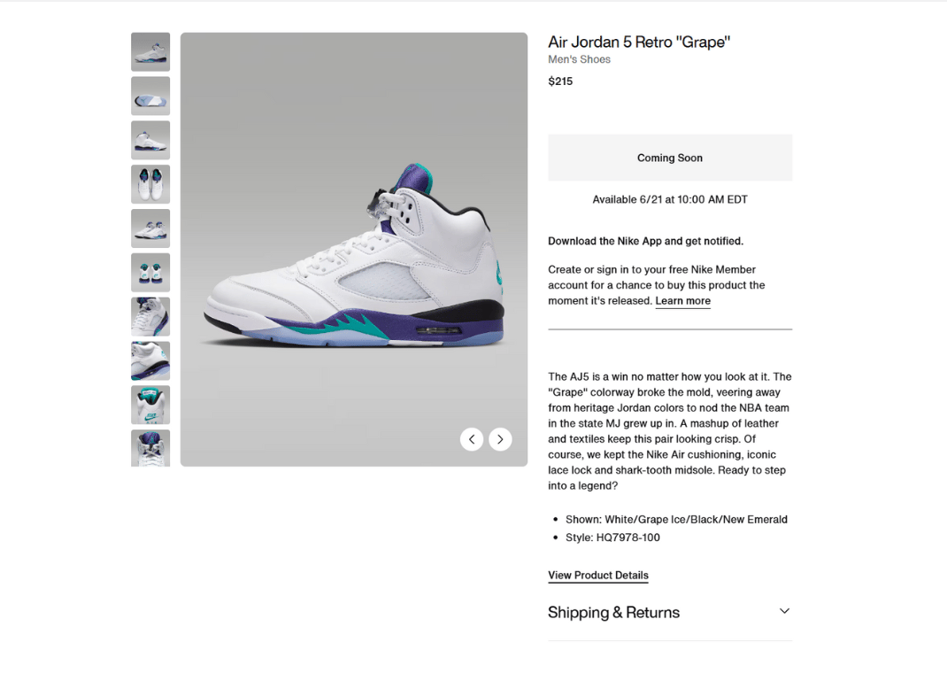 Air Jordan 5 Retro Grape Nike Page
