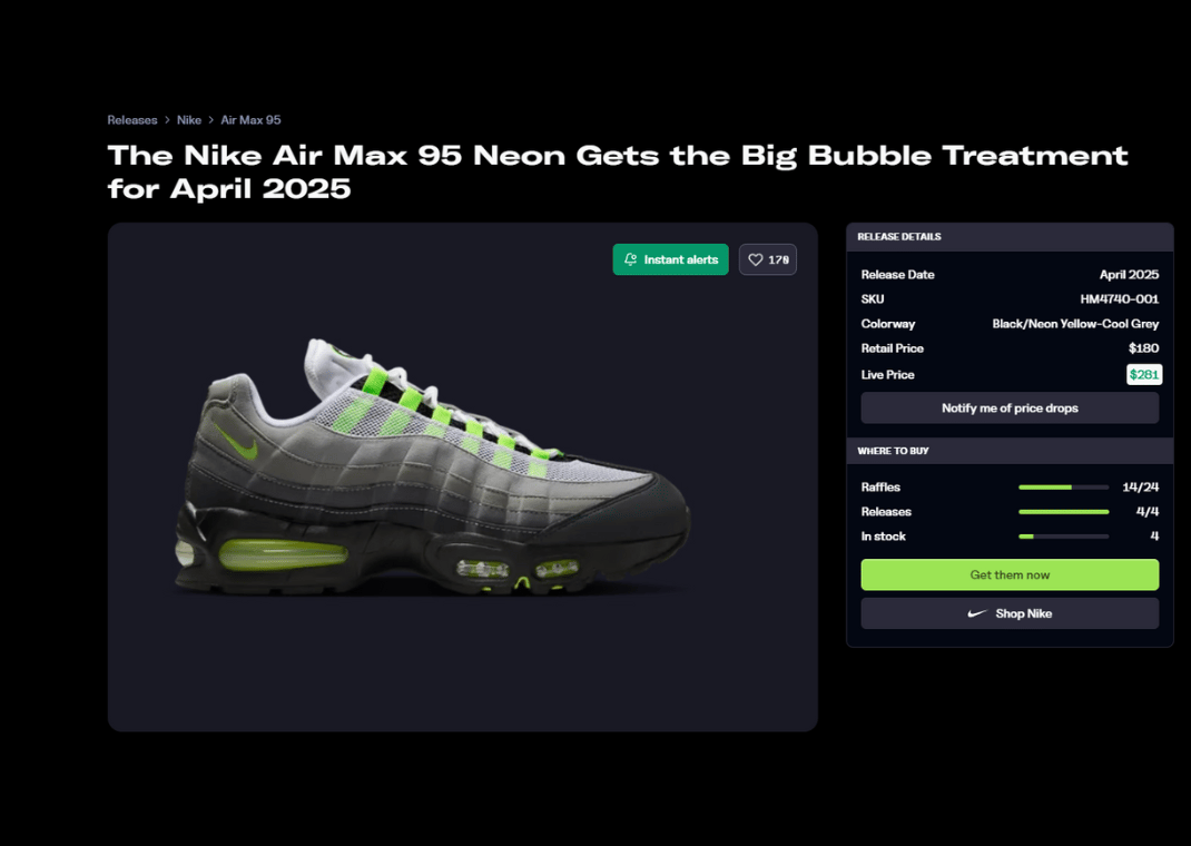 Nike Air Max 95 OG Raffle Page