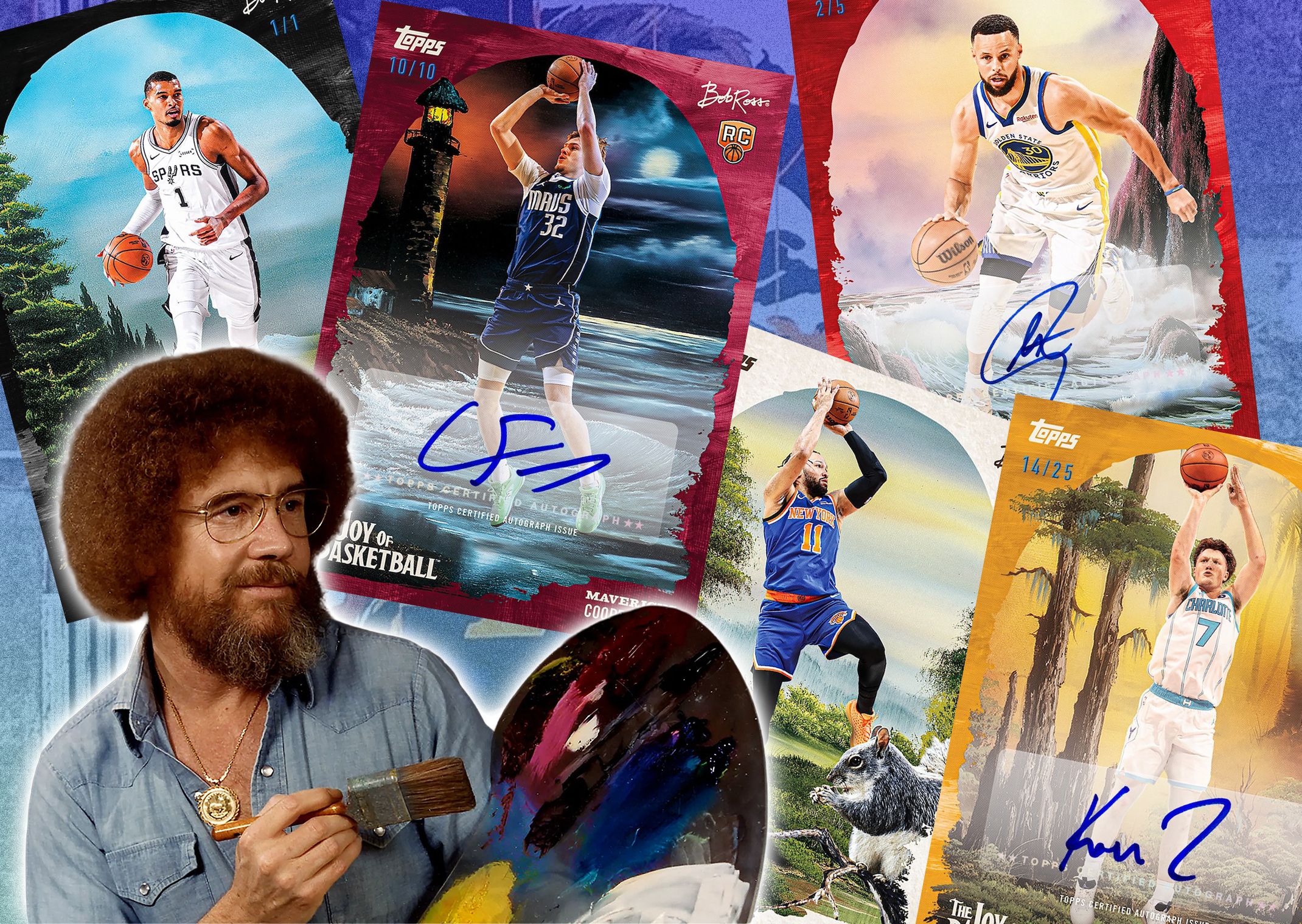 Topps x Bob Ross: The Joy of Basketball cards