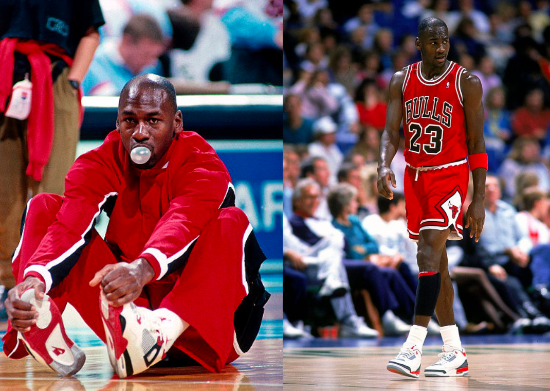 Michael Jordan wearing Jordan 3 Fire Red