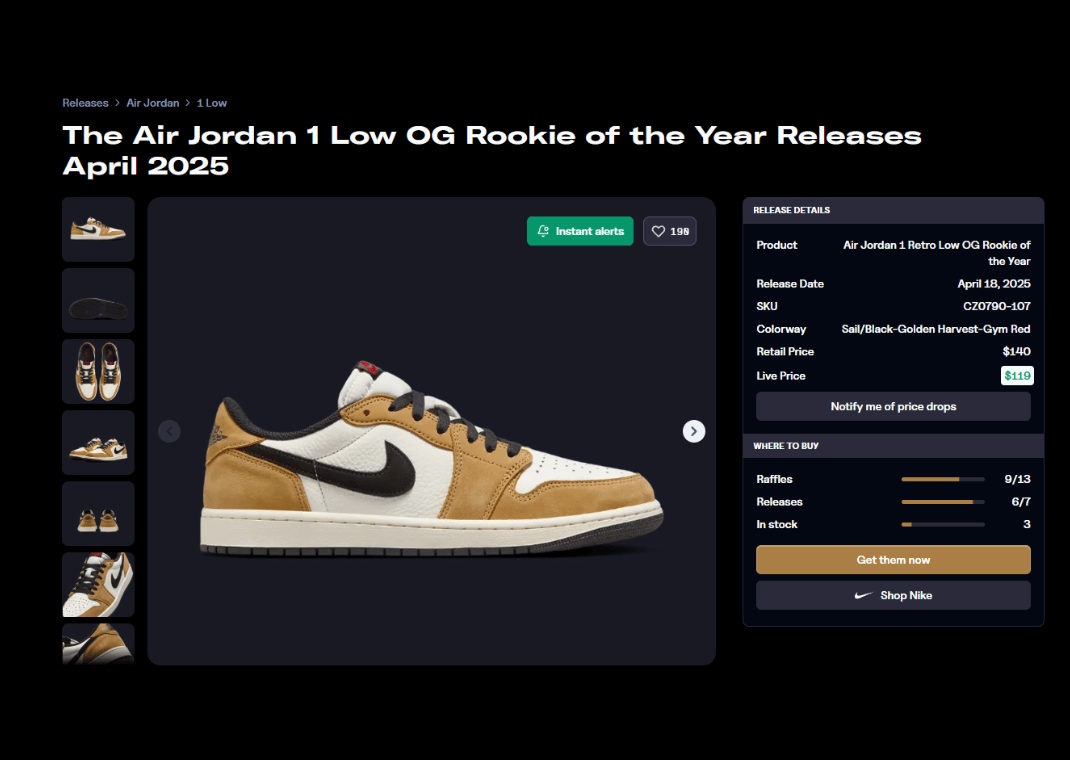 Air Jordan 1 Retro Low OG Rookie of the Year Raffle Page