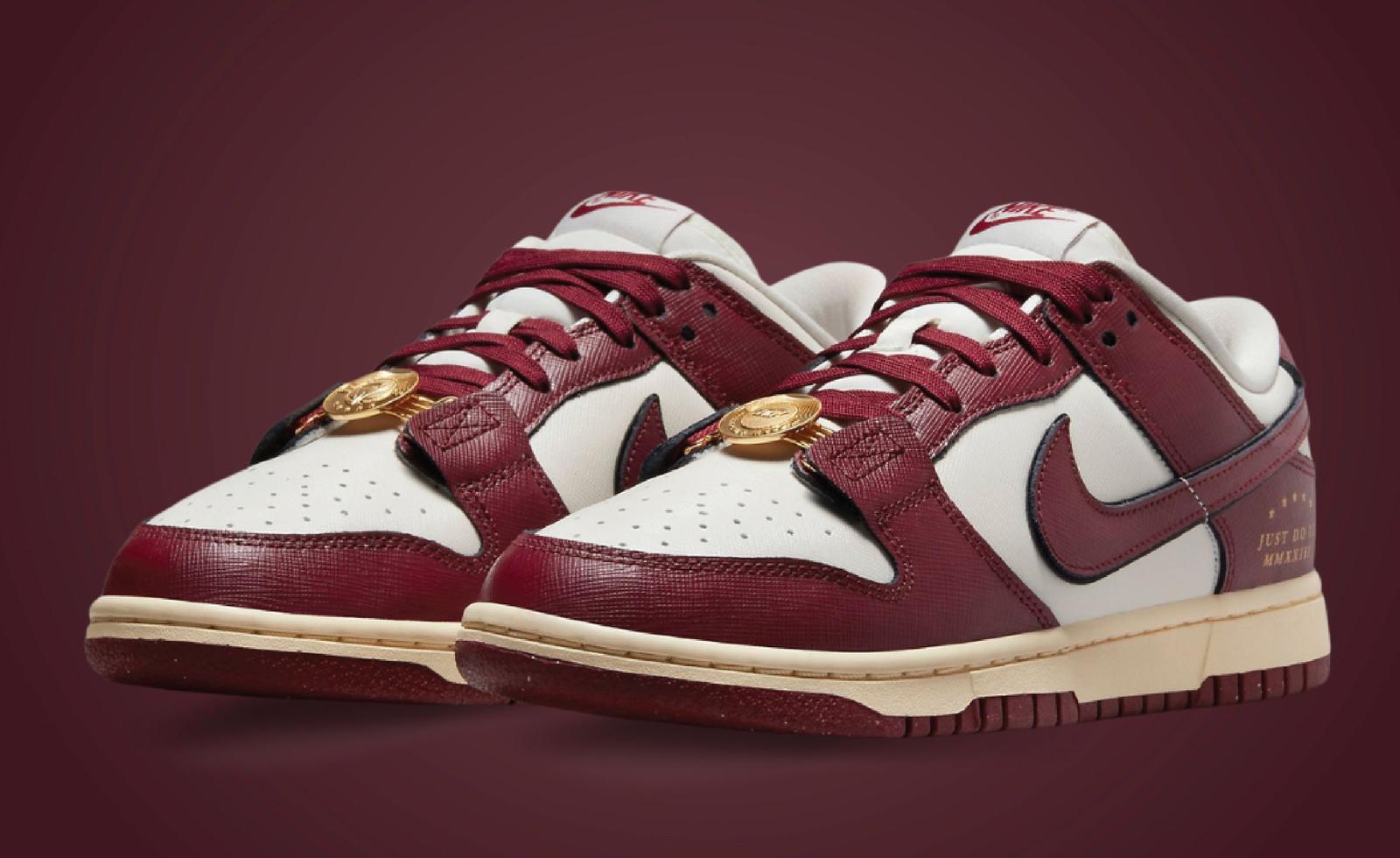 Premium Gold Hardware Features On The Nike Dunk Low Just Do It Team Red