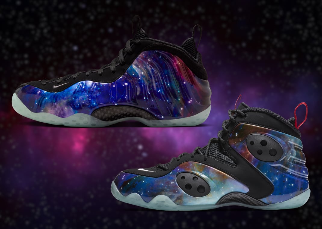 Nike Air Foamposite One Galaxy (top) and the Nike Zoom Rookie Galaxy (bottom)