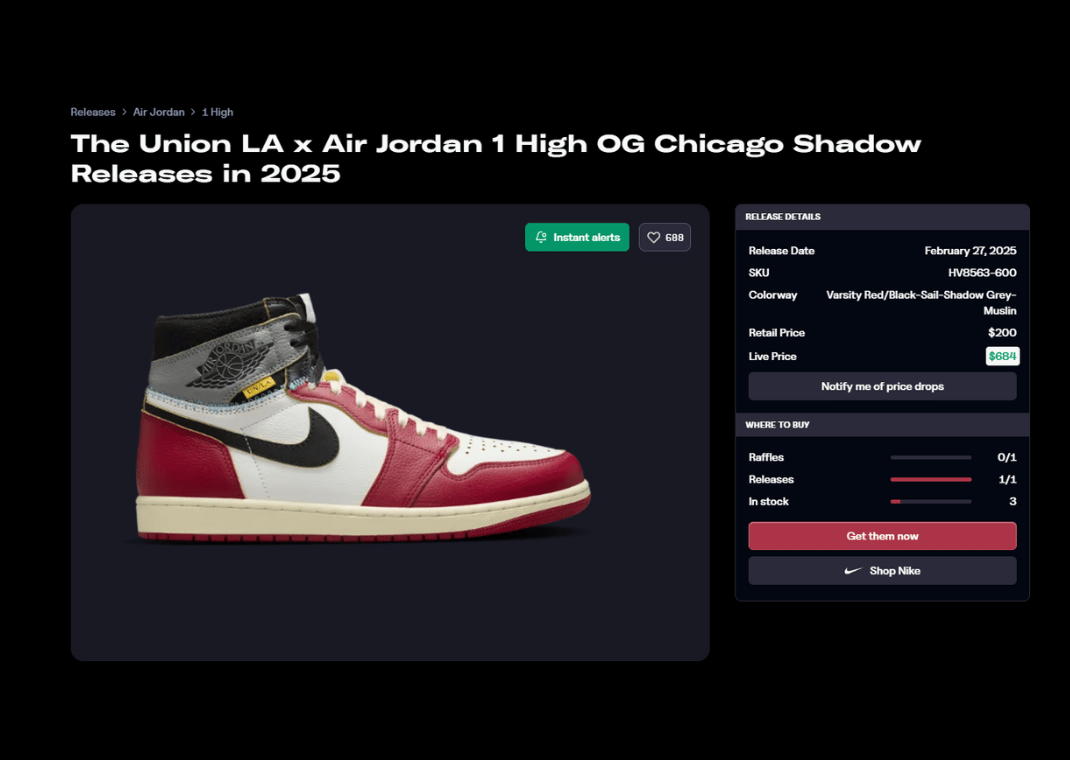 Union LA x Air Jordan 1 High OG Chicago Shadow Raffle Page