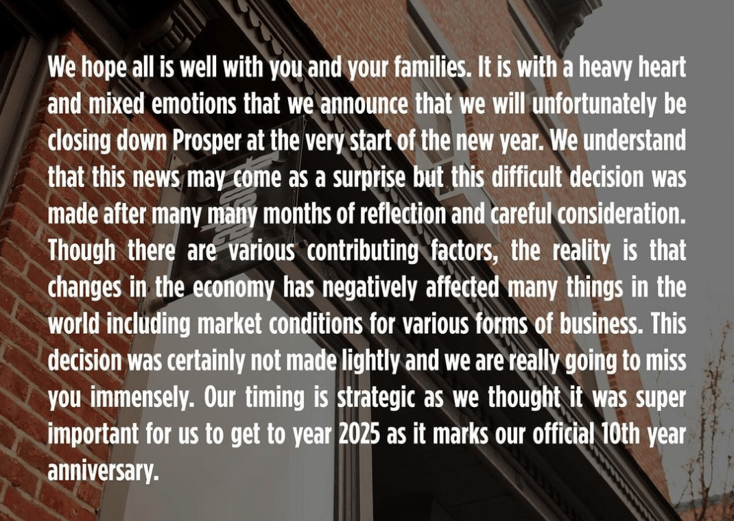 Statement from Prosper on store closure