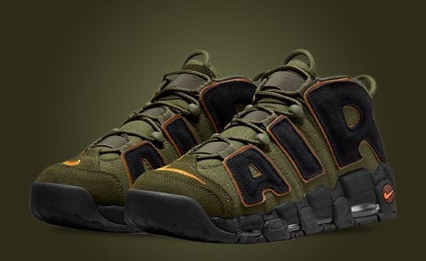 This Nike Air More Uptempo Comes In Cargo Khaki And Alpha Orange